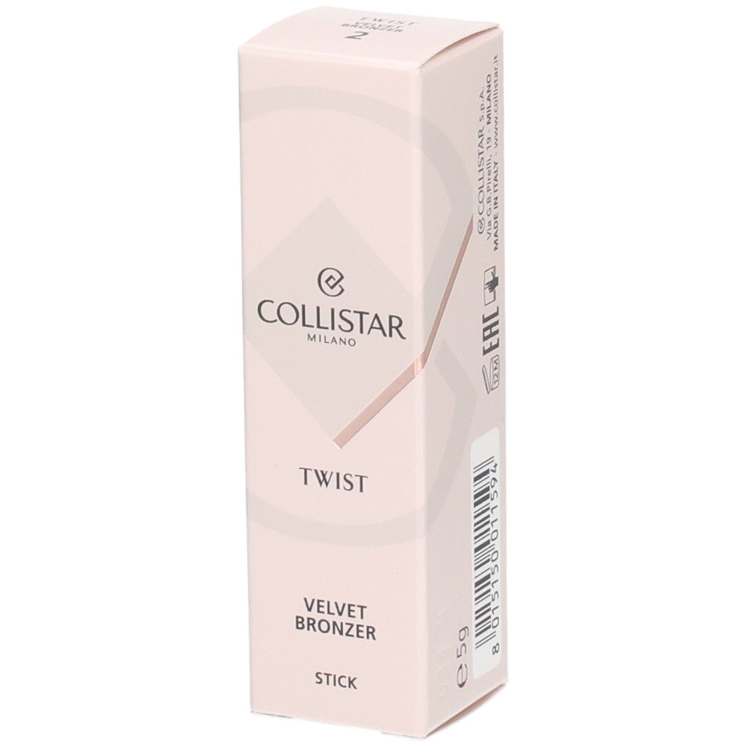 Collistar Twist Velvet Bronzer Stick Verpackung, 5g.