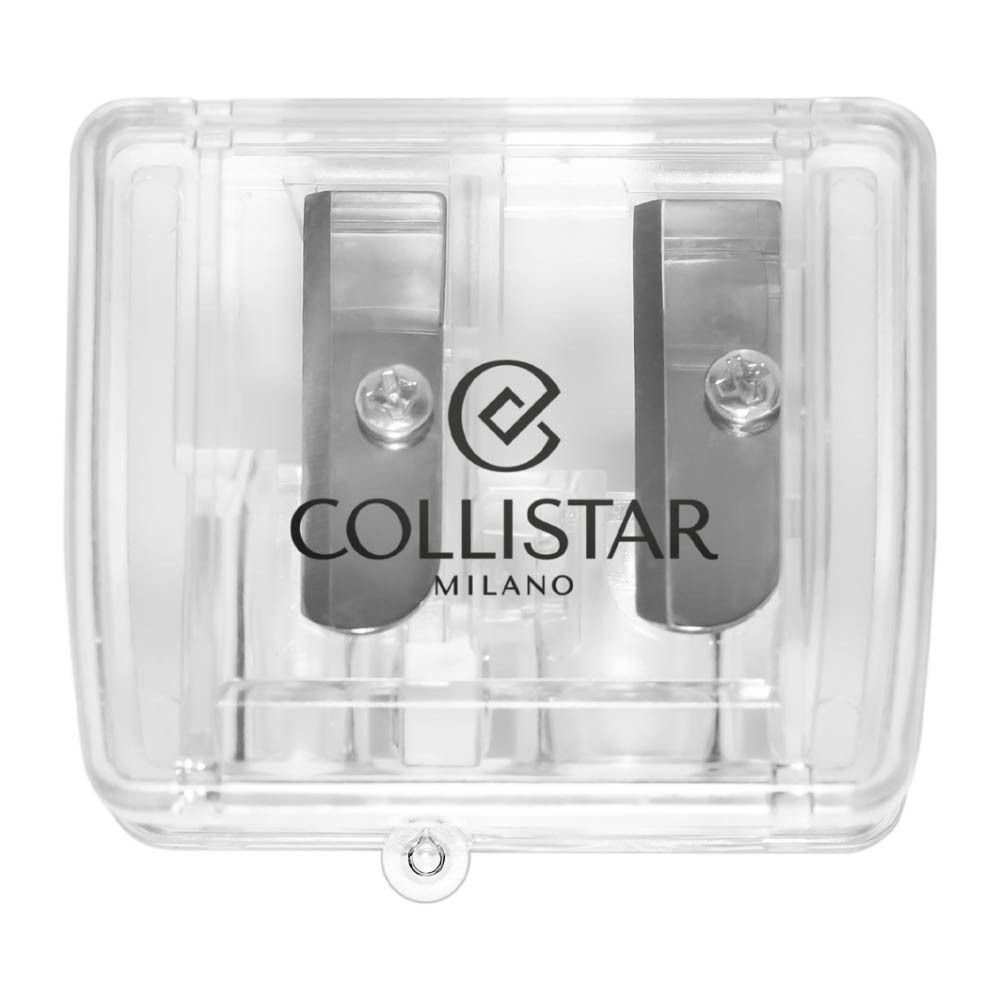 Taille-crayon double transparent. Logo COLLISTAR MILANO. Deux ouvertures. Couvercle rabattable.