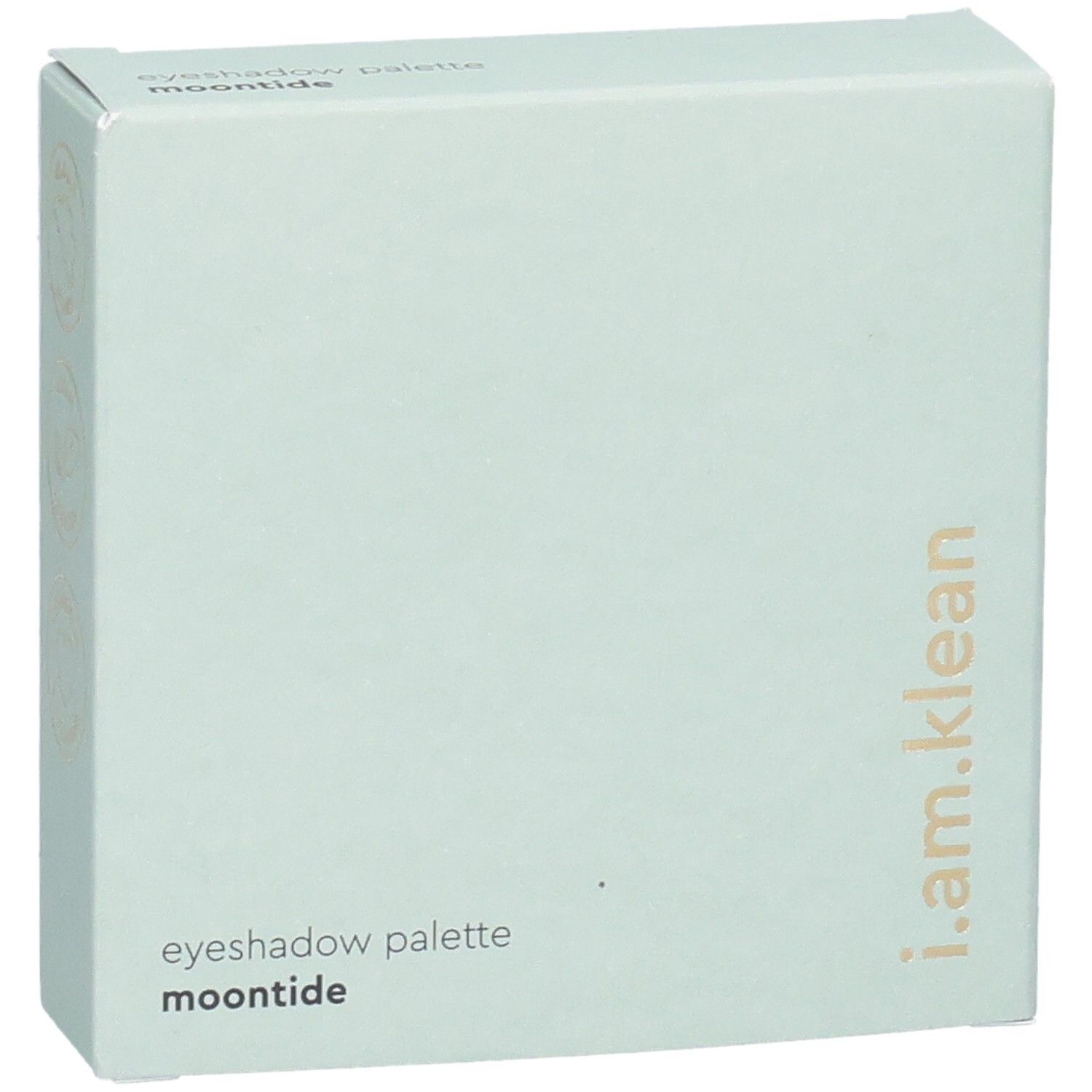 Emballage vert clair. Inscription : i.am.klean, Eyeshadow Palette Moontide. Texte doré.