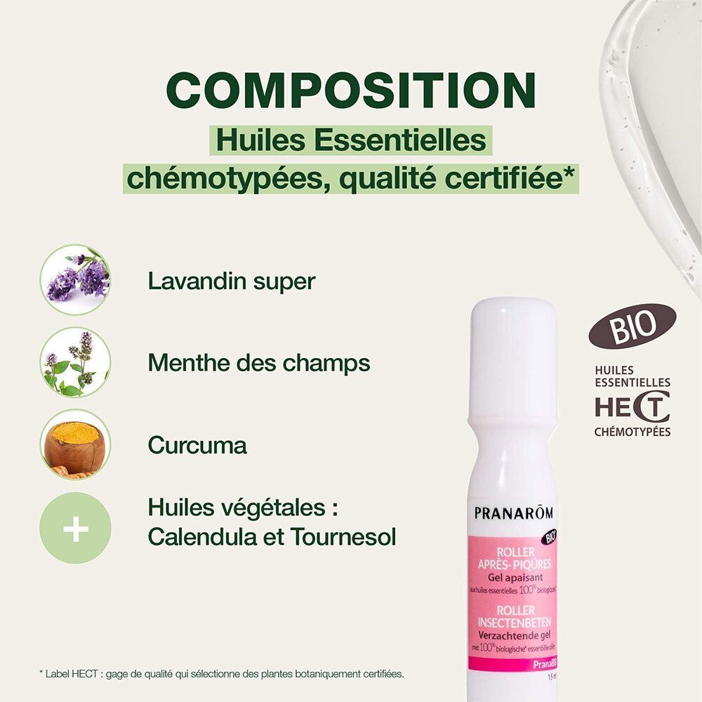 Pranarôm Roller mit ätherischen Ölen: Lavandin, Minze, Kurkuma, Calendula und Sonnenblume. BIO und HECT zertifiziert.