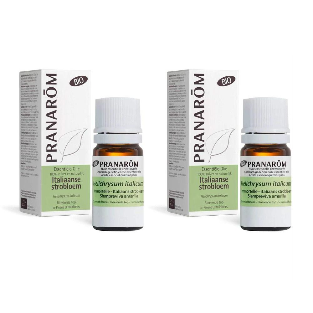Deux flacons et boîtes d'huile essentielle "Hélichryse italienne" de PRANAROM.