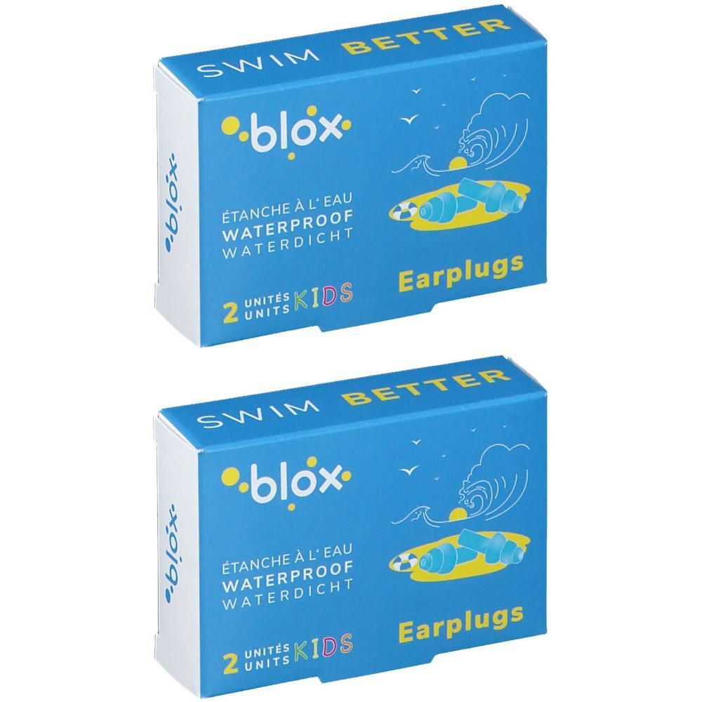 Zwei Packungen Blox Kinder-Ohrstöpsel, wasserdicht, 2 Einheiten pro Packung.