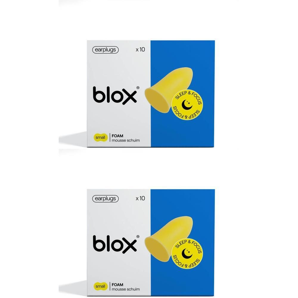 Zwei Packungen blox® Schaumstoff-Ohrstöpsel, klein, gelb.