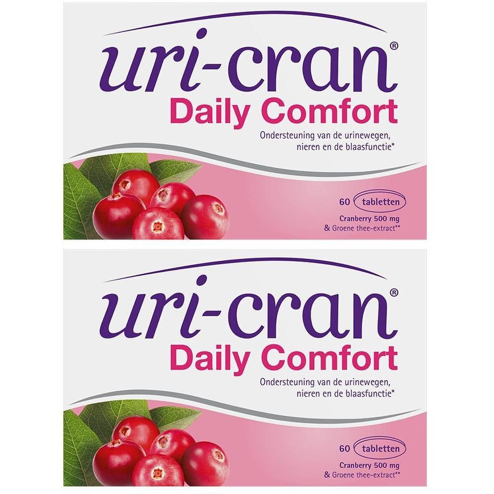 Zwei Packungen Uri-Cran Daily Comfort mit Cranberries. Jede Packung enthält 60 Tabletten.