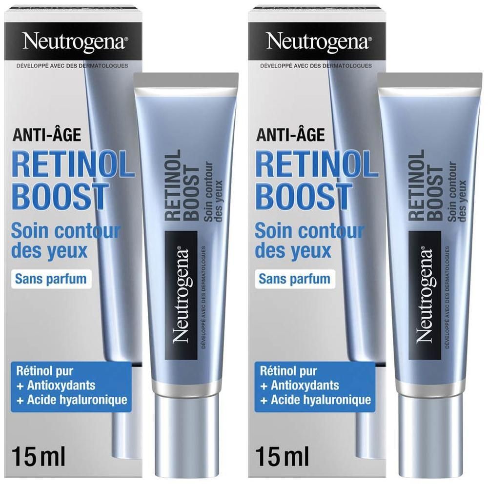 Deux paquets de crème contour des yeux Neutrogena Retinol Boost, 15ml.