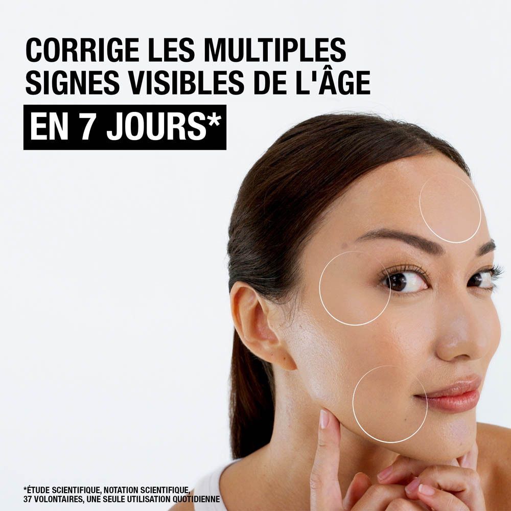 Femme avec des zones du visage mises en évidence montrant l'effet de la crème.