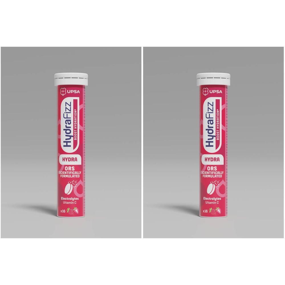 Zwei Röhren UPSA Hydrafizz Hydra ORS Brausetabletten mit Elektrolyten und Vitamin C.