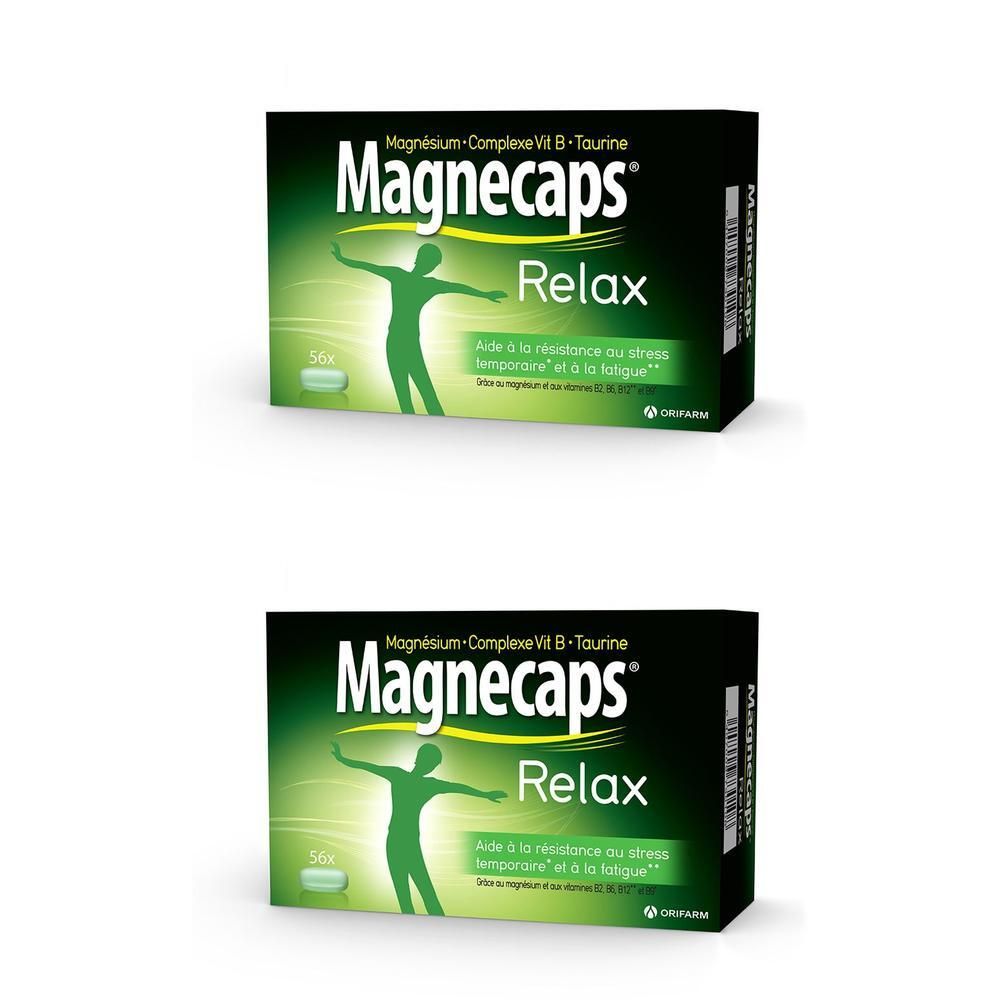 Boîte Magnecaps® Relax 56 capsules, Magnésium-Vit B-Complexe-Taurine.