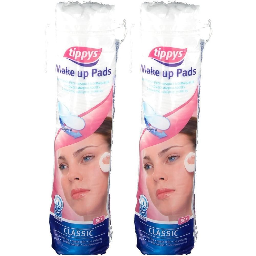 Zwei Packungen Tippys Make-up Pads Classic, jeweils mit 80 Stück.