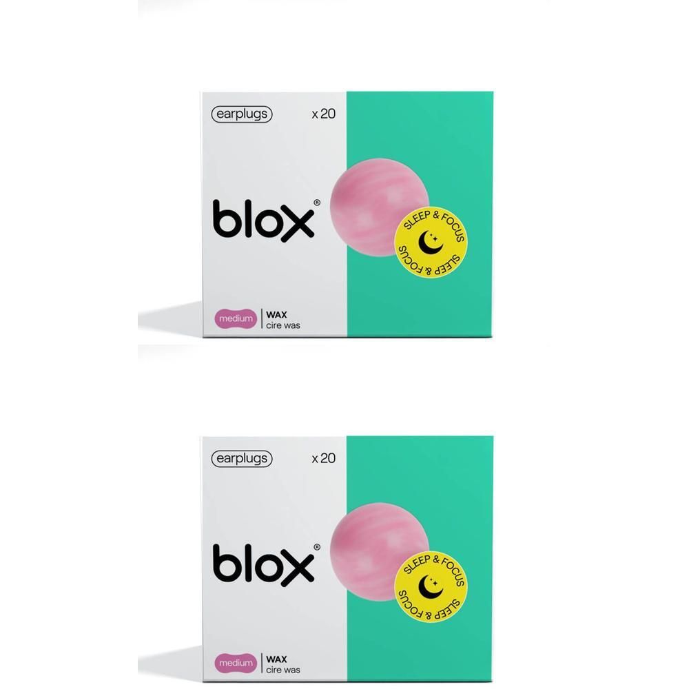 Zwei Packungen Blox Ohrstöpsel Naturwachs, medium, 20 Stück pro Packung.