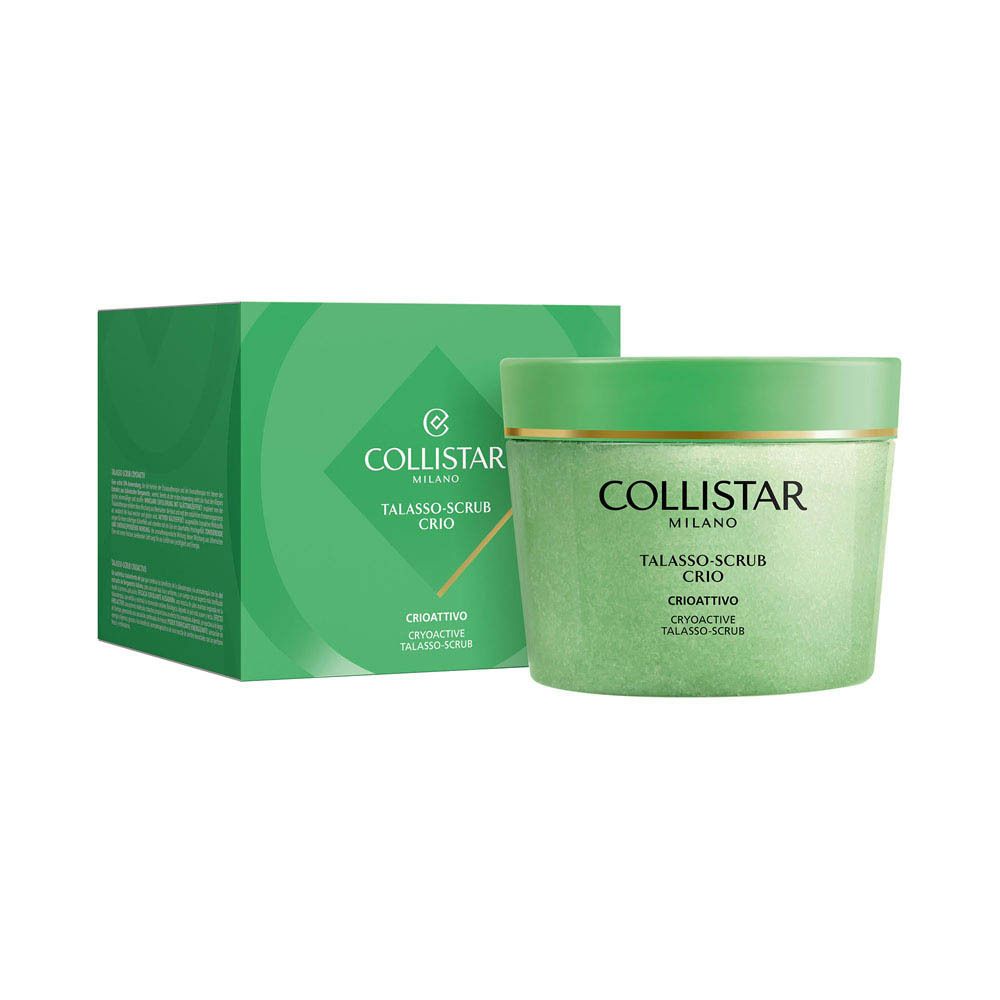 Arrière du pot Collistar Talasso-Scrub Crio avec instructions, poids et lieu de fabrication.