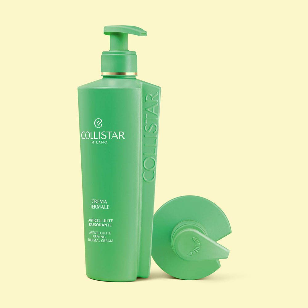 Arrière d'un flacon de crème Collistar vert avec distributeur et étiquette.