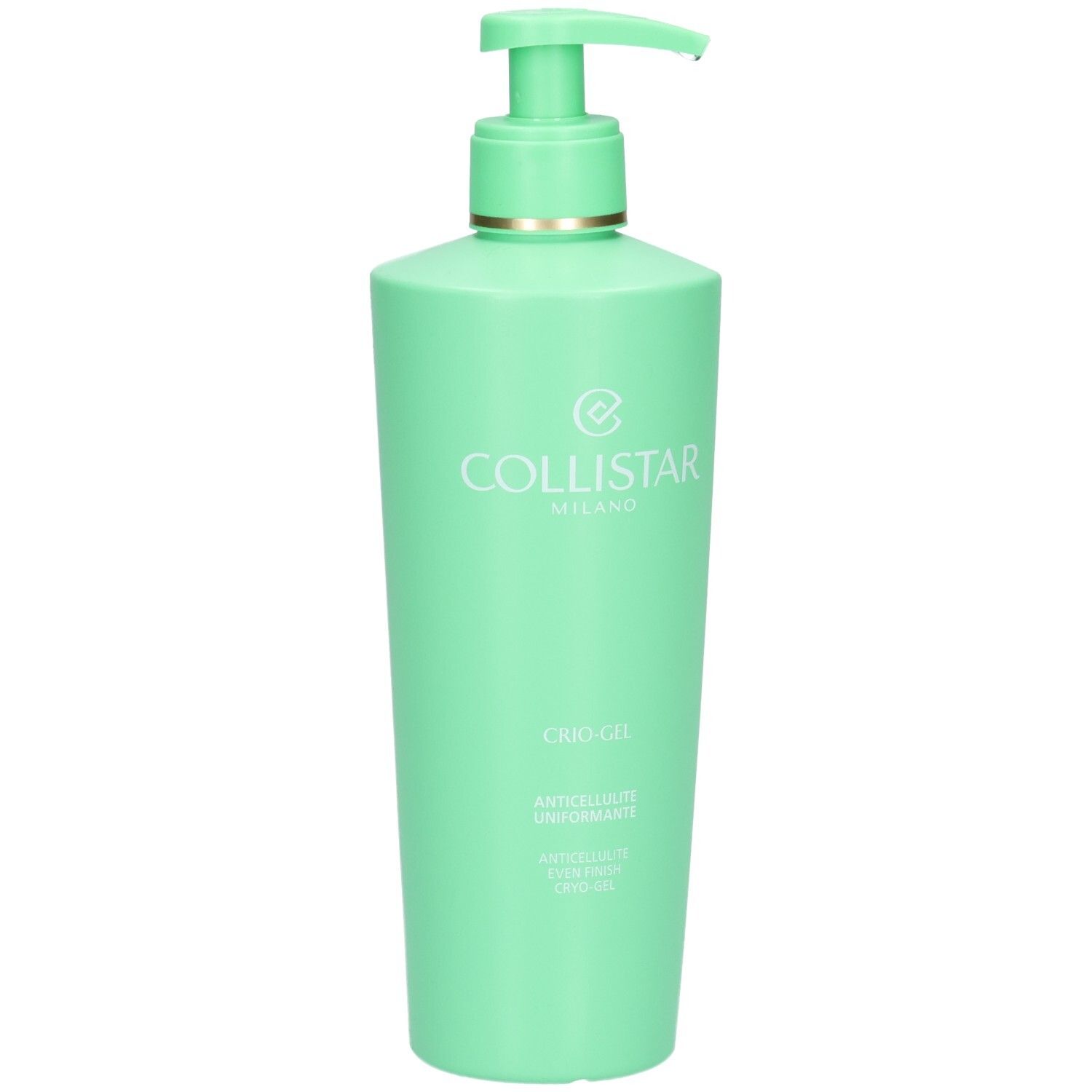 Collistar Anticellulite Even Finish Cryo-Gel in einem grünen Pumpspender.