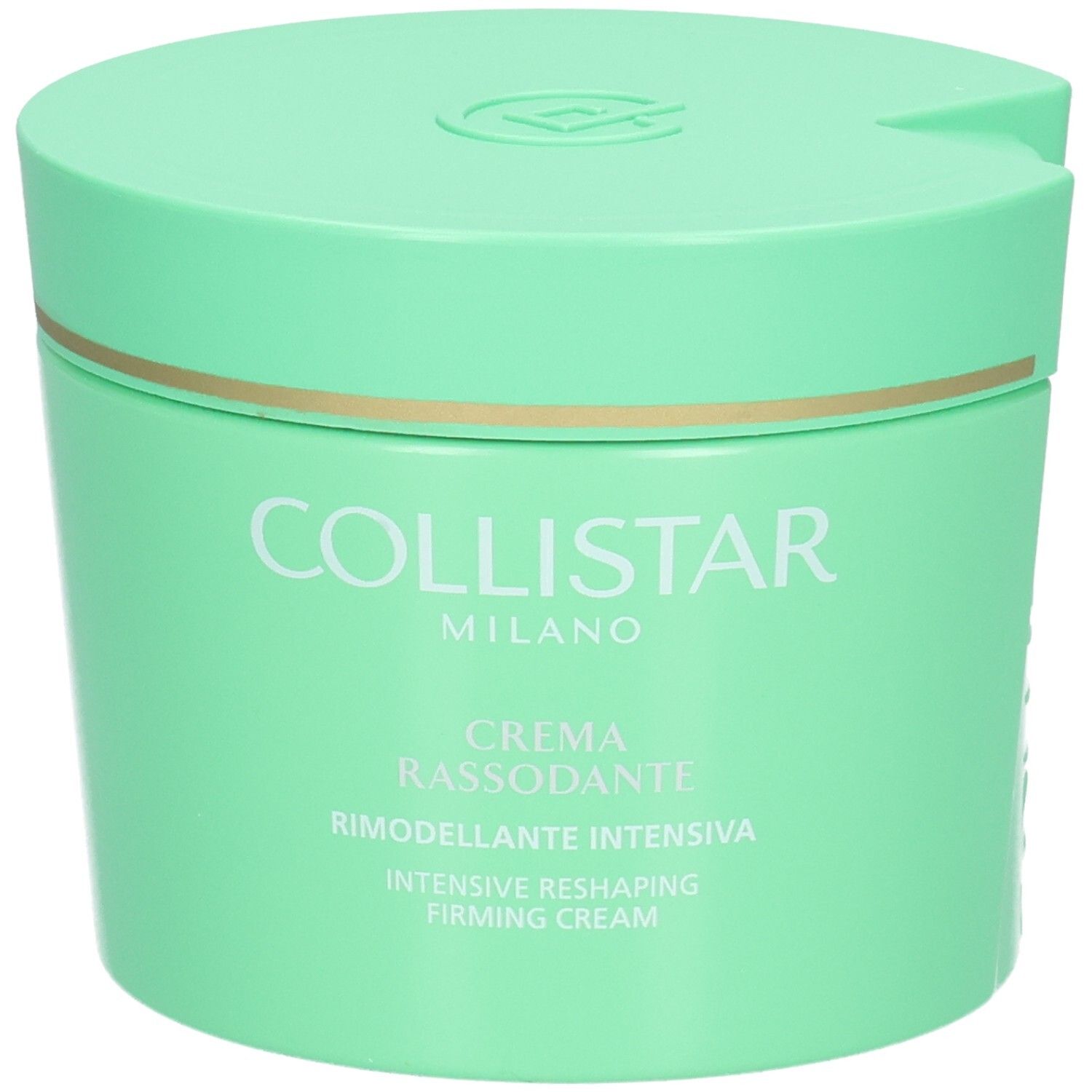 Collistar Intensive Reshaping Firming Cream in einem grünen Tiegel mit goldenem Rand.
