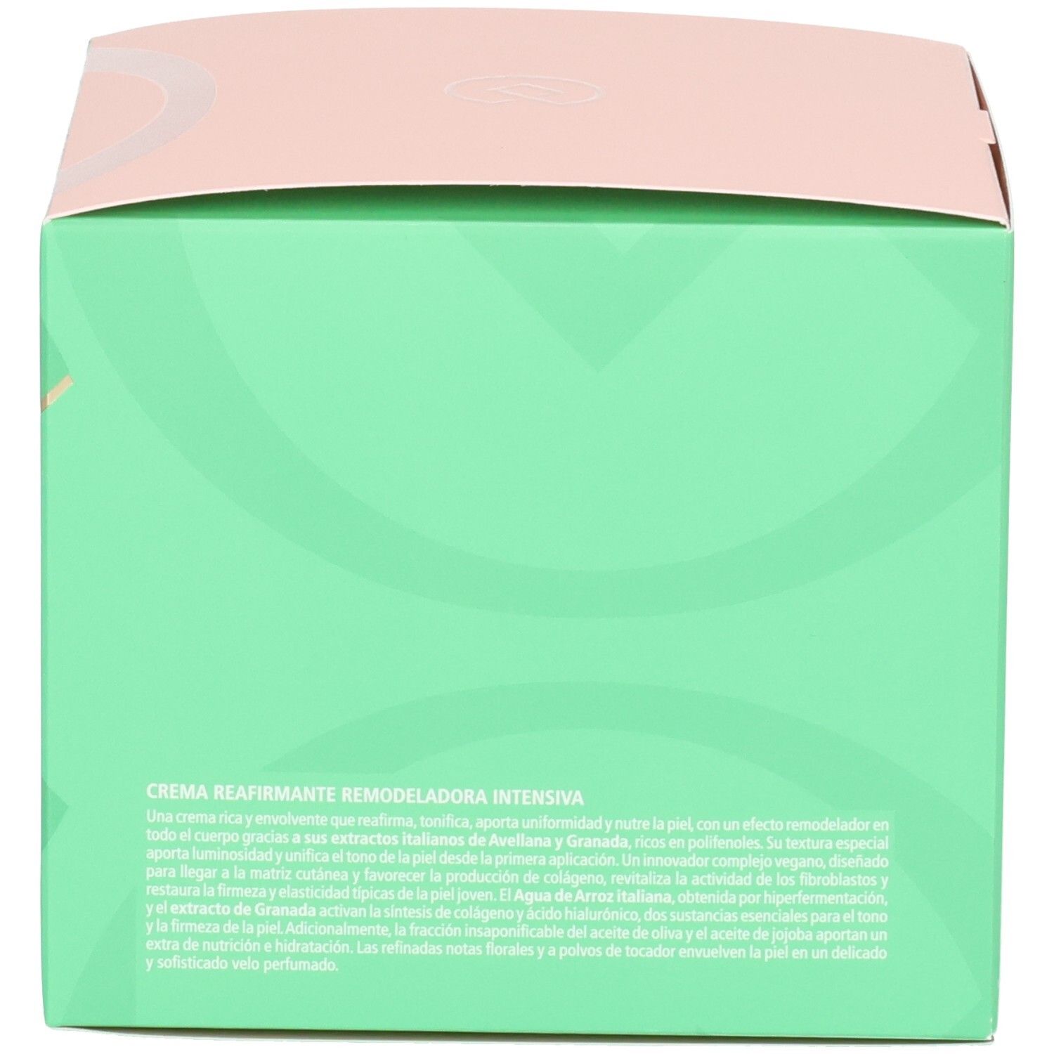 Seite einer grünen Box mit Beschreibung der Collistar Intensive Reshaping Firming Cream auf Spanisch.