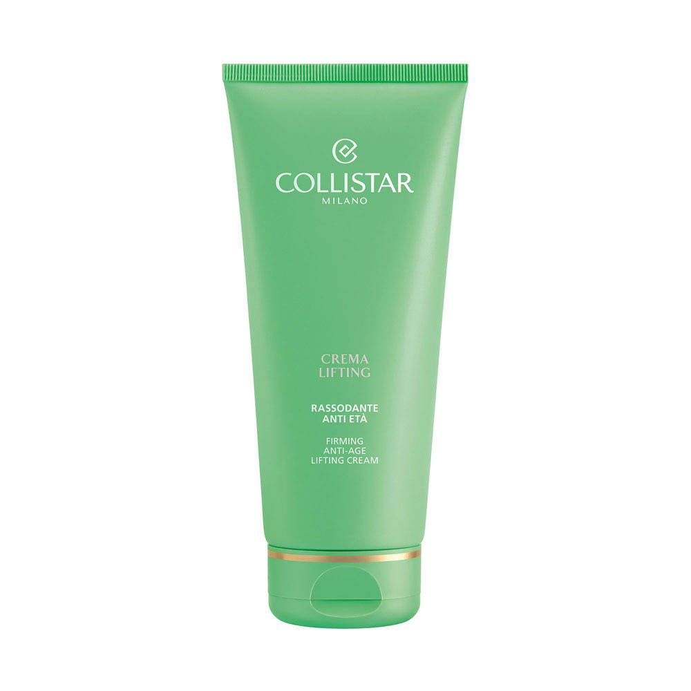 Tube de crème Collistar Lifting vert menthe avec bouchon doré. Texte : CREMA LIFTING.