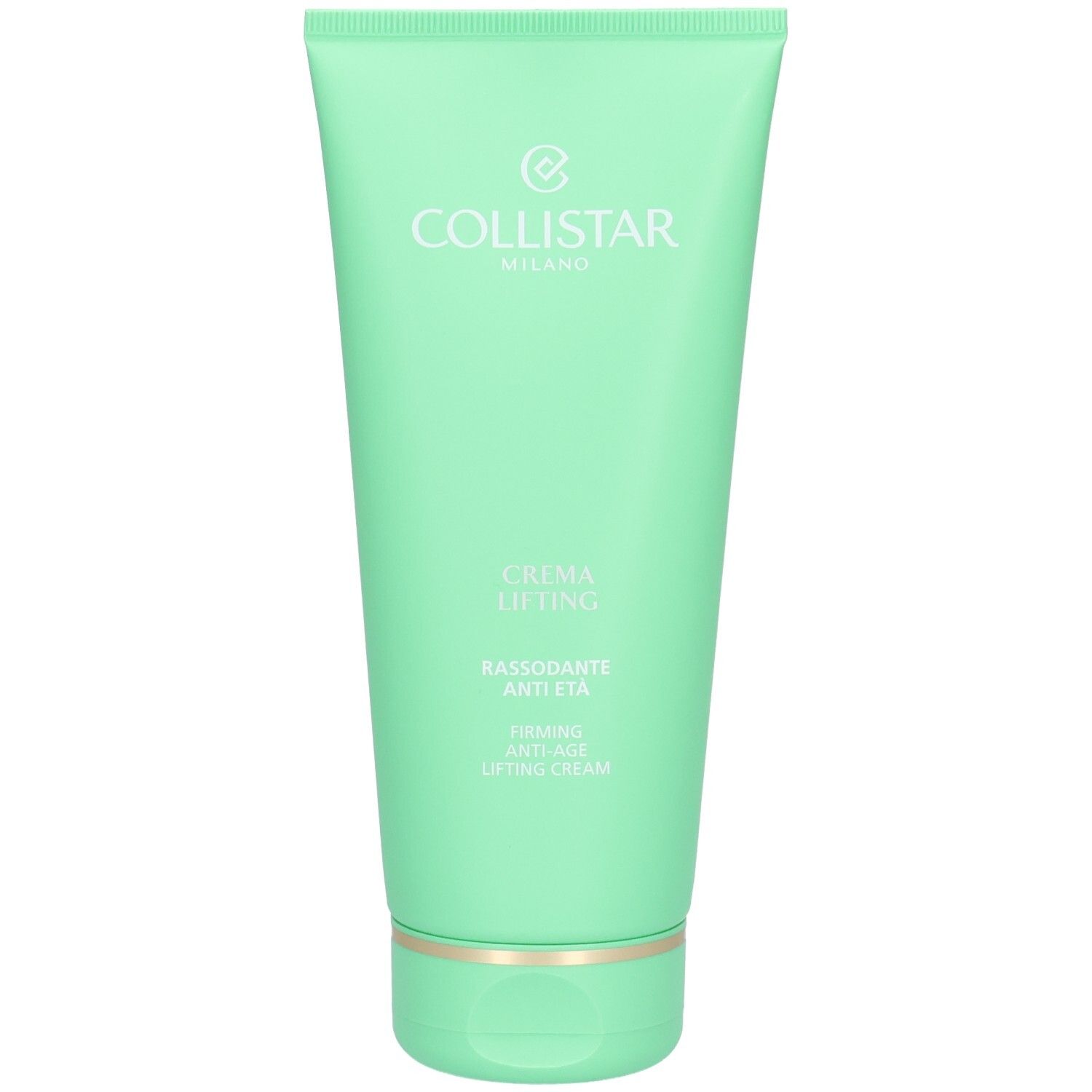 Collistar Lifting-Creme in mintgrüner Tube mit goldfarbenem Verschluss. Text: CREMA LIFTING.