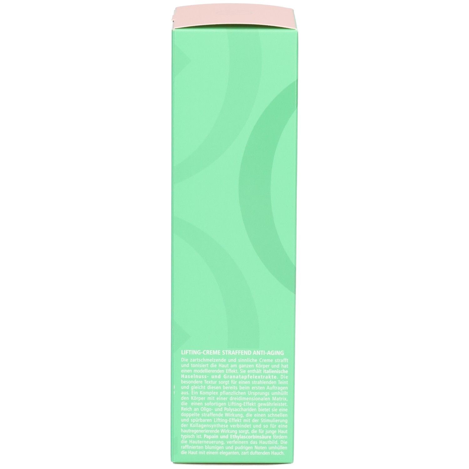 Seite einer mintgrünen Faltschachtel für Collistar Lifting-Creme mit Produktbeschreibung auf Deutsch.