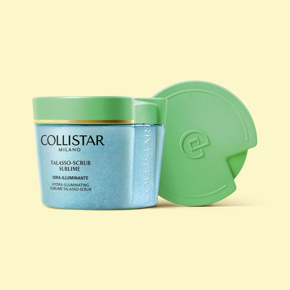 Arrière d'un pot Collistar Talasso-Scrub Sublime avec instructions d'utilisation et indication de poids (600g).