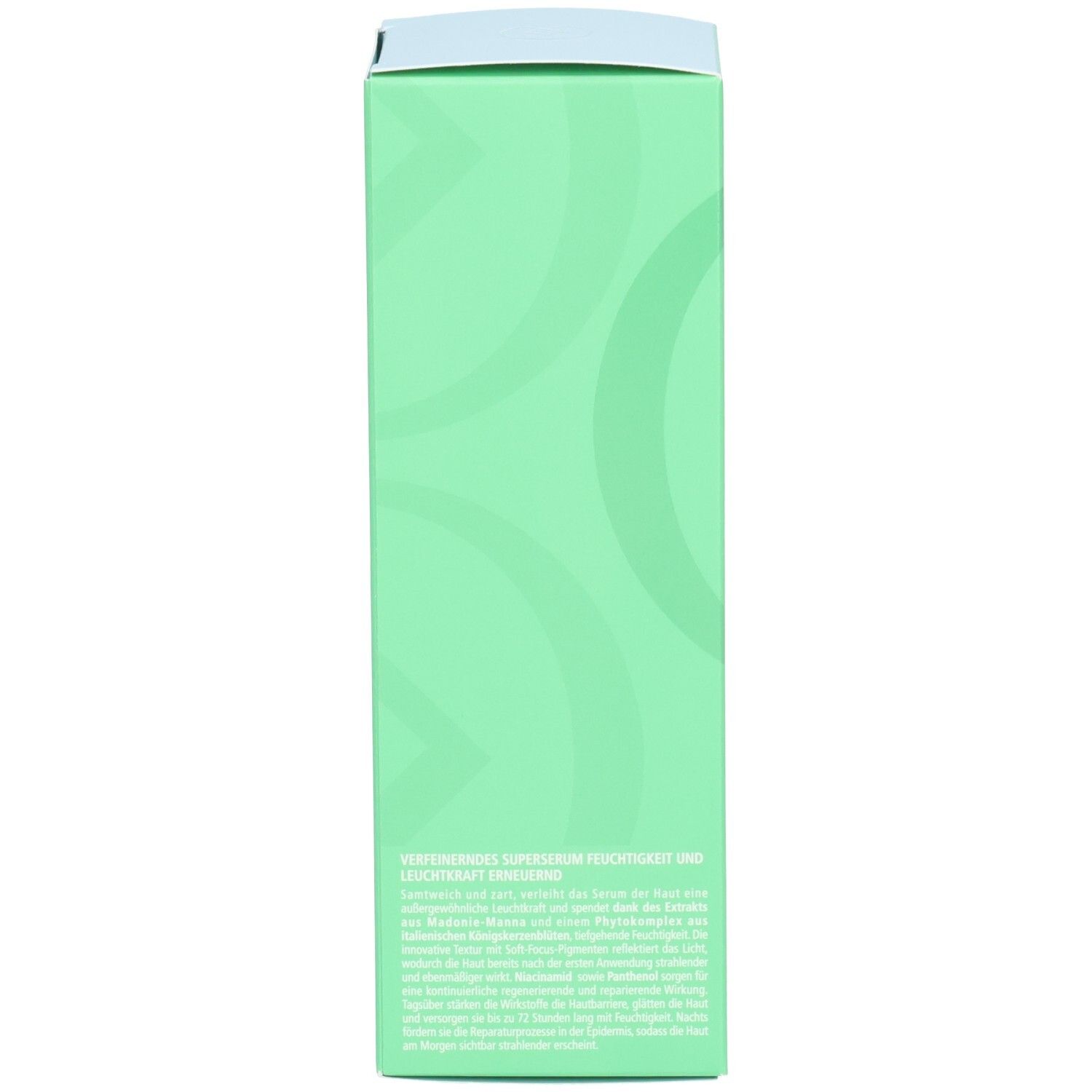 Seite der grünen Verpackungsschachtel für Collistar Hydra-Illuminating Renewing Sublime Superserum mit Produktinformationen.