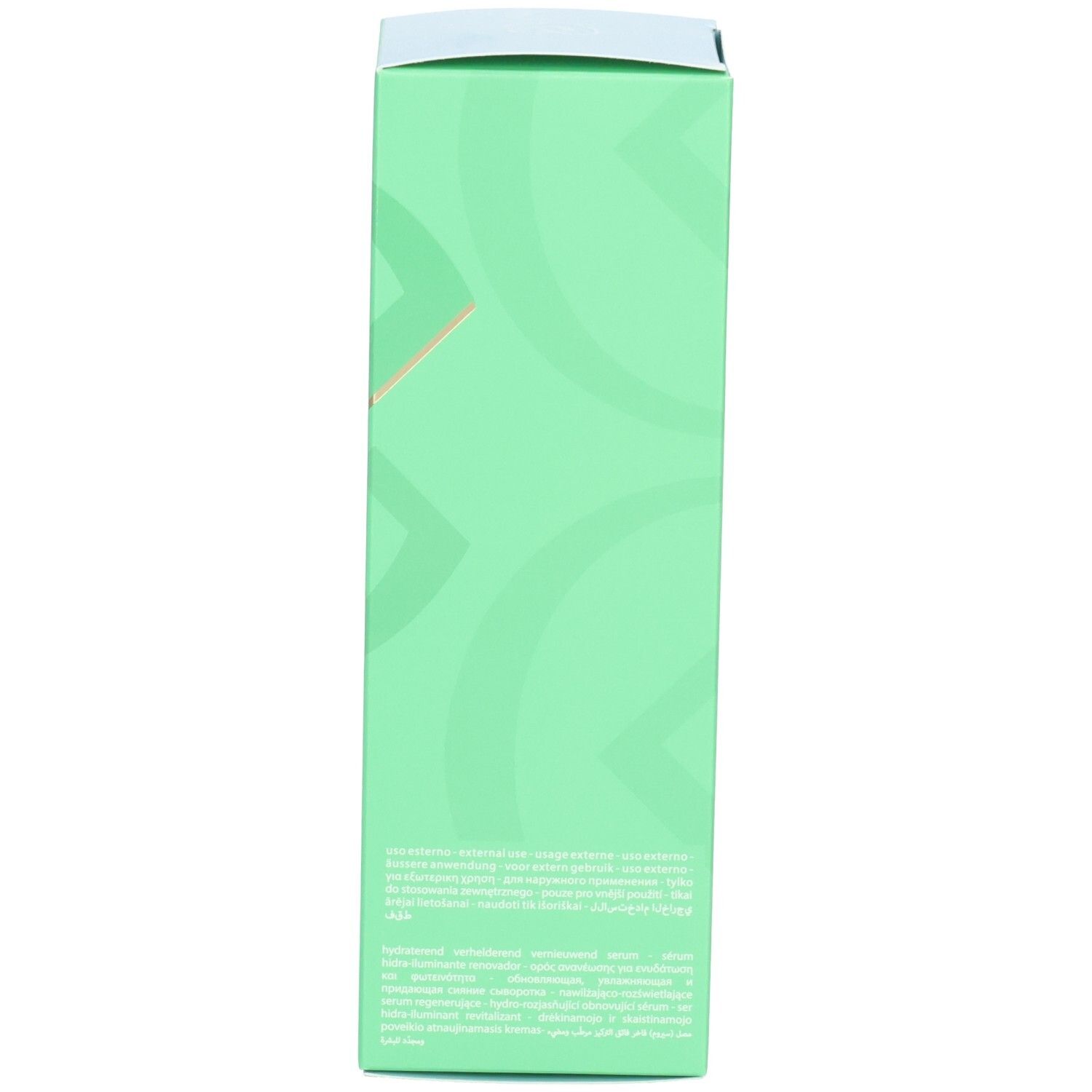 Seite der grünen Verpackungsschachtel für Collistar Hydra-Illuminating Renewing Sublime Superserum mit weiteren Produktinformationen.