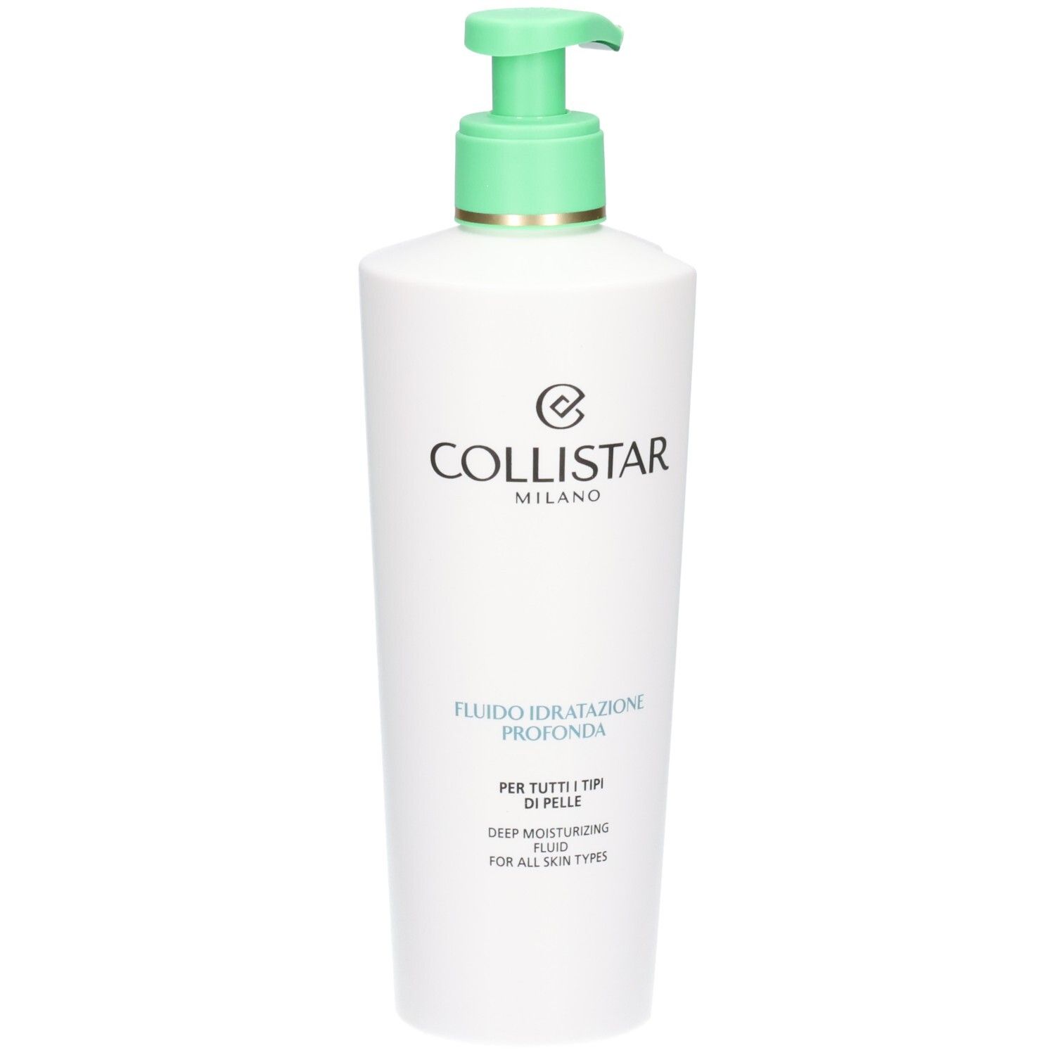 Collistar Deep Moisturizing Fluid Spenderflasche mit grünem Pumpaufsatz.