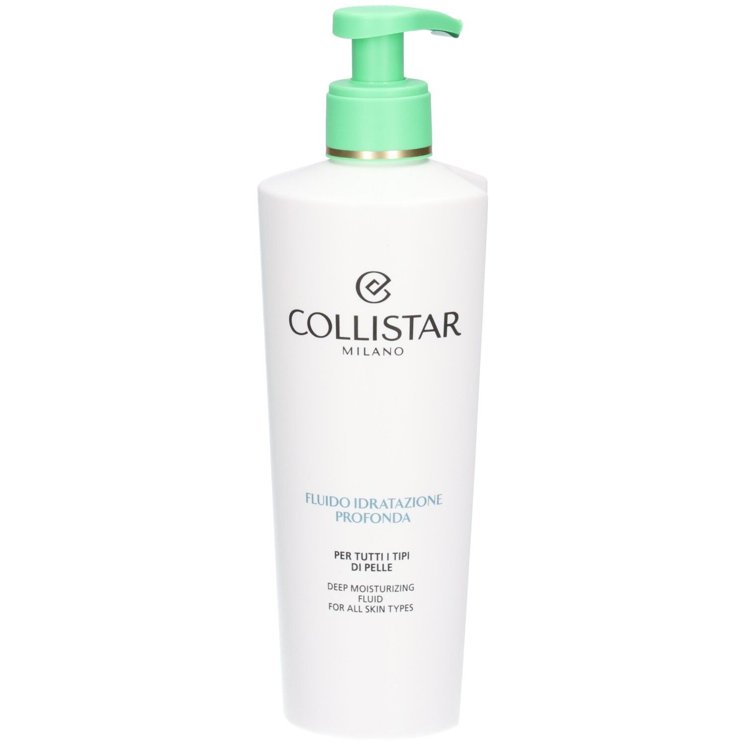 Collistar Deep Moisturizing Fluid Spenderflasche mit grünem Pumpaufsatz.
