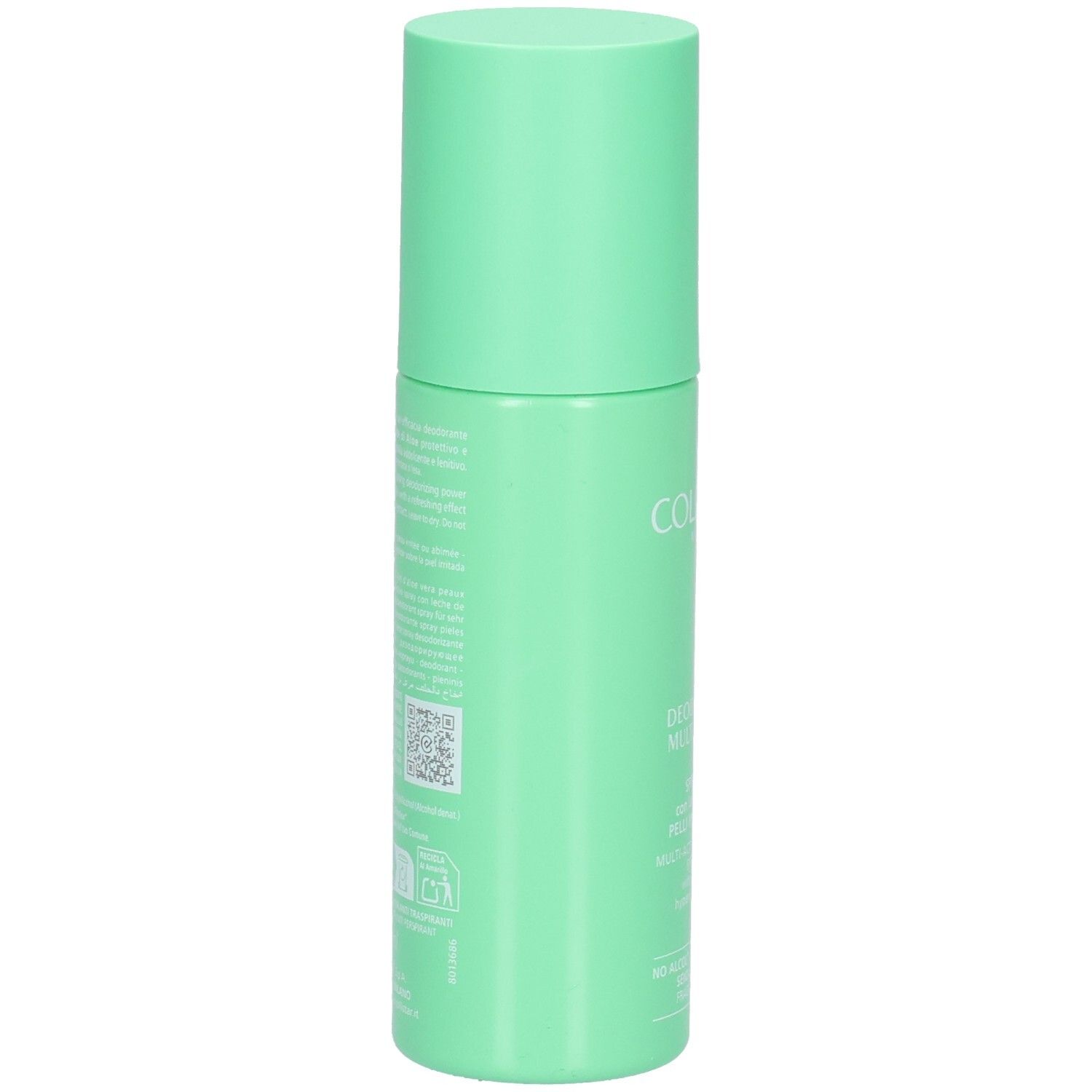 Rückseite Collistar Multi-Active Deodorant Spray 24H, 100ml, für empfindliche Haut, mit Aloe Milk.