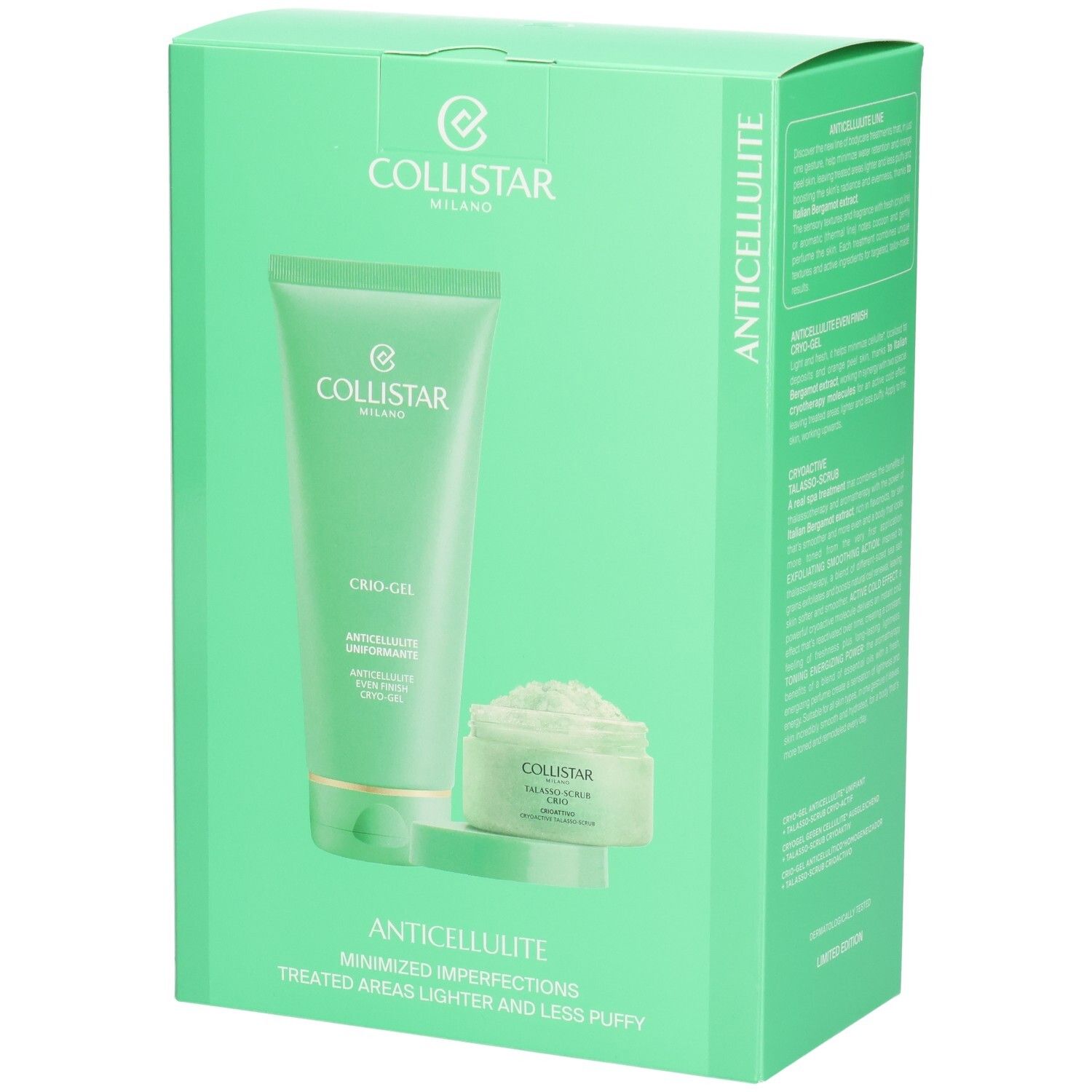 Collistar Anticellulite Set: Crio-Gel Tube und Talasso-Scrub Tiegel.