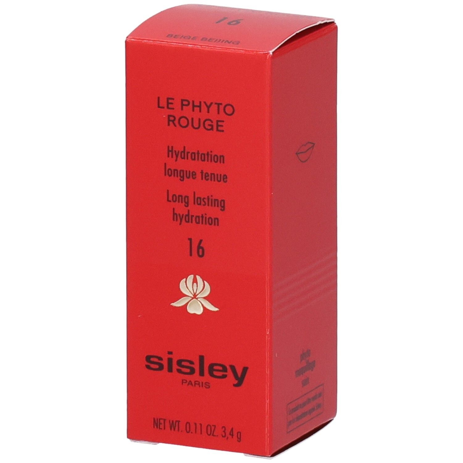 Sisley Le Phyto Rouge Lippenstift Verpackung, rot, mit Produktinformationen und Logo.