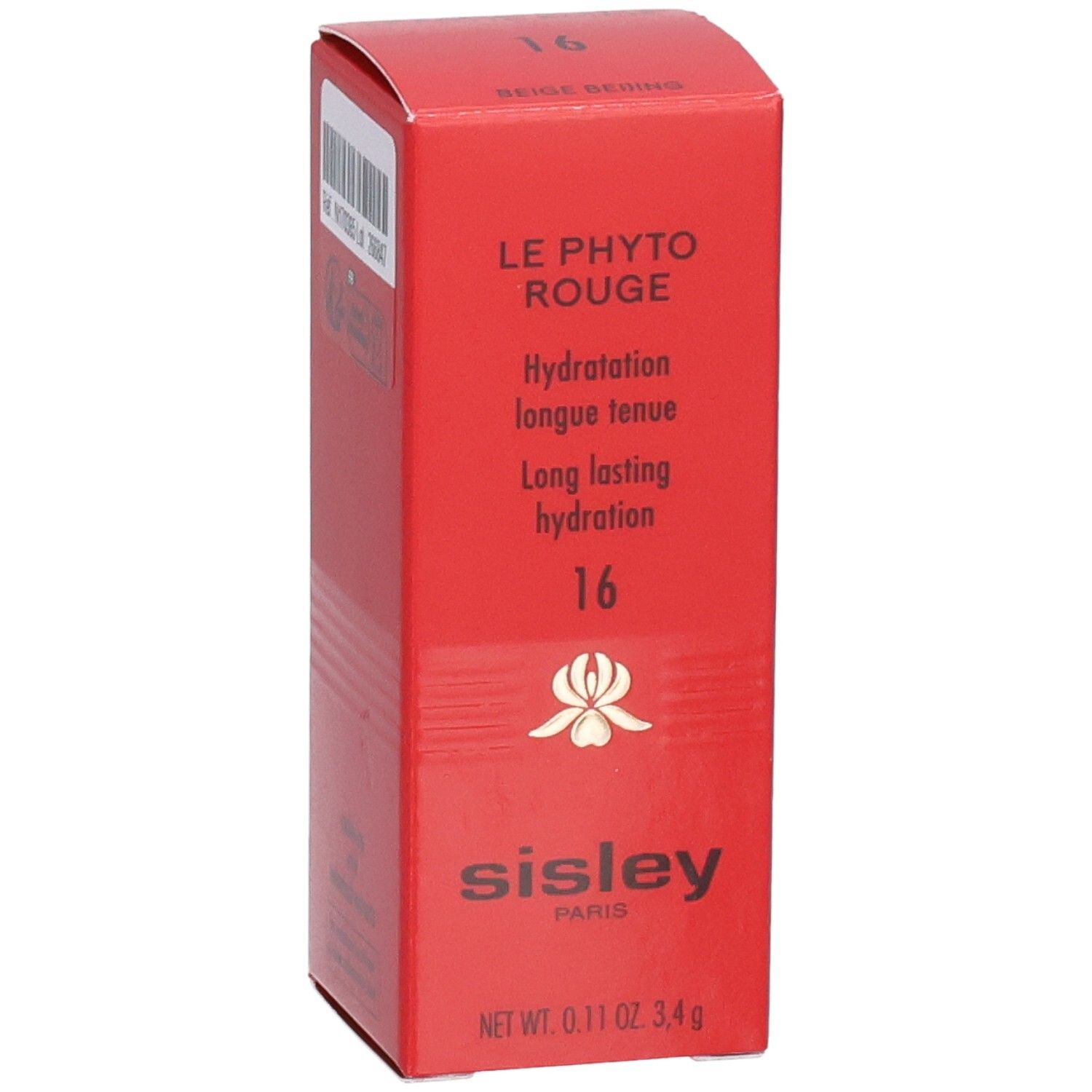 Sisley Le Phyto Rouge Lippenstift Verpackung, rot, mit Produktinformationen und Logo.
