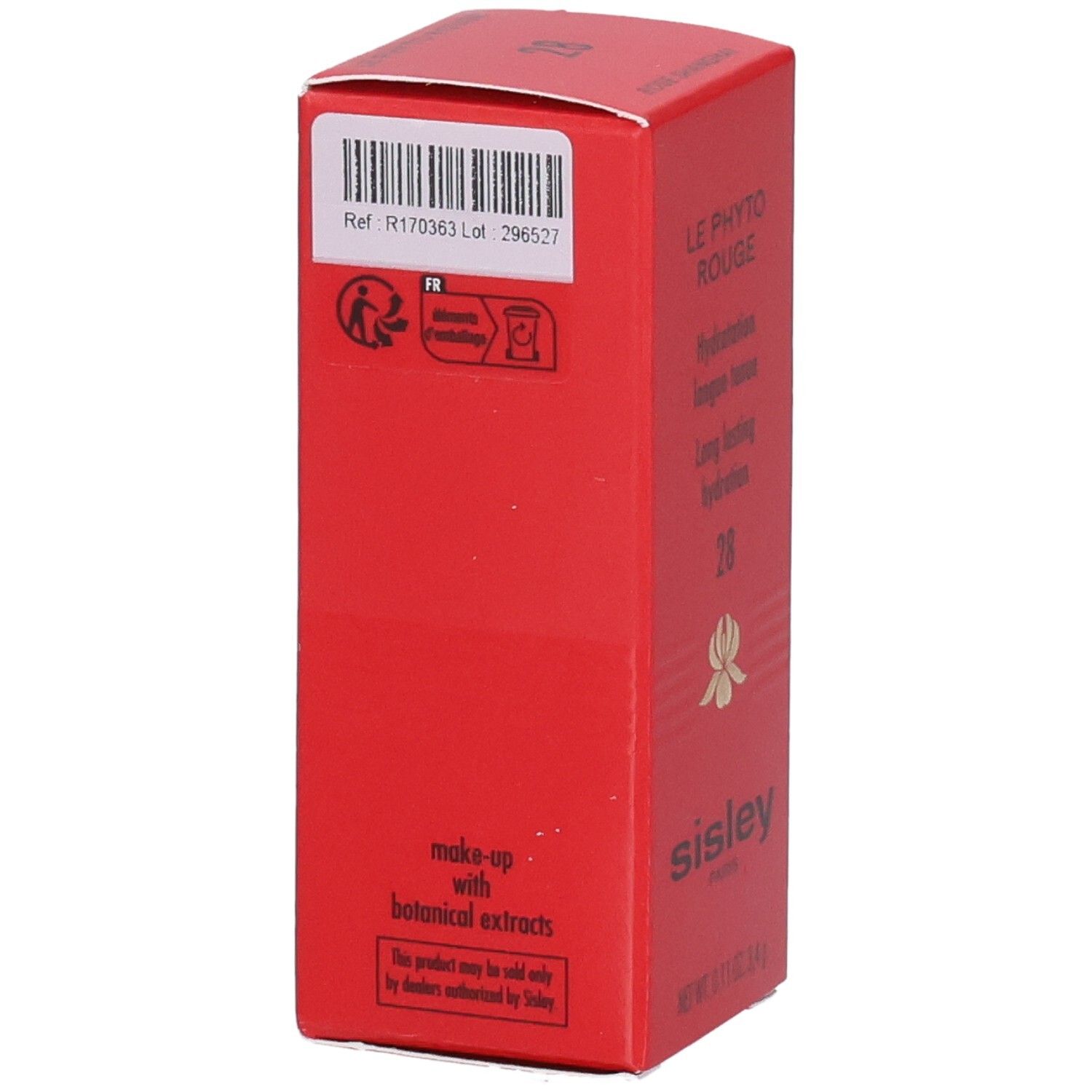 Emballage Sisley Le Phyto Rouge, dos avec code-barres et indications.