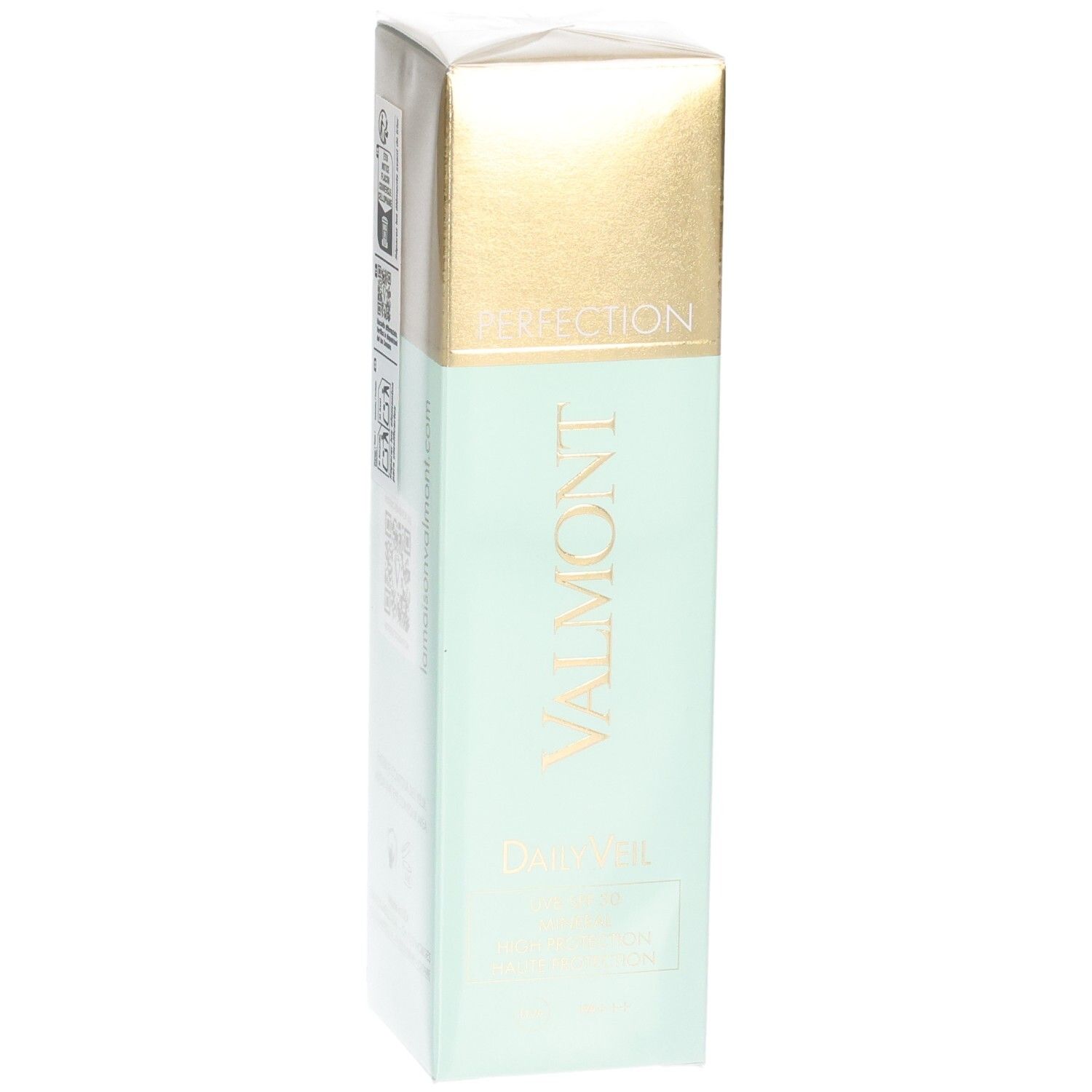 VALMONT Daily Veil SPF30 Sonnenschutzcreme, hellgrüne Verpackung mit goldenem Deckel.