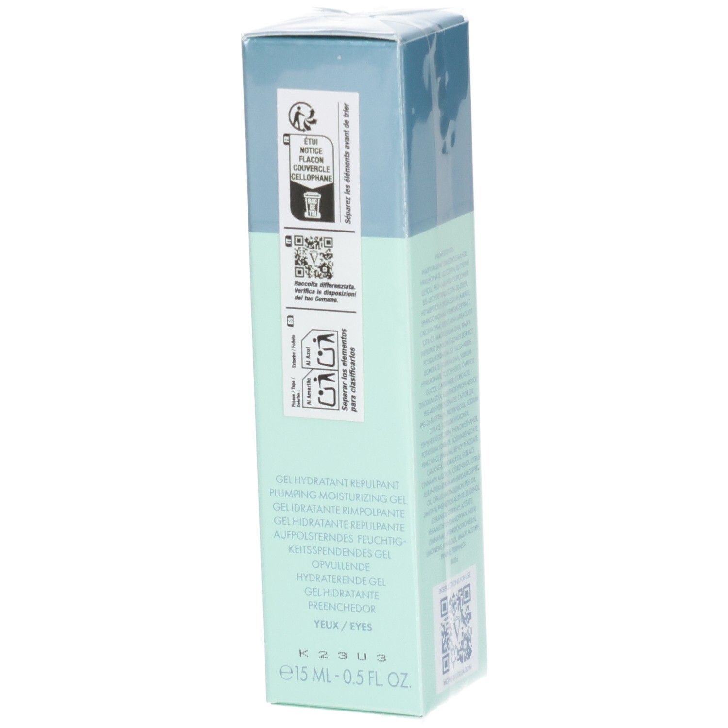 Verpackung eines feuchtigkeitsspendenden Gels für die Augenpartie, 15 ml.