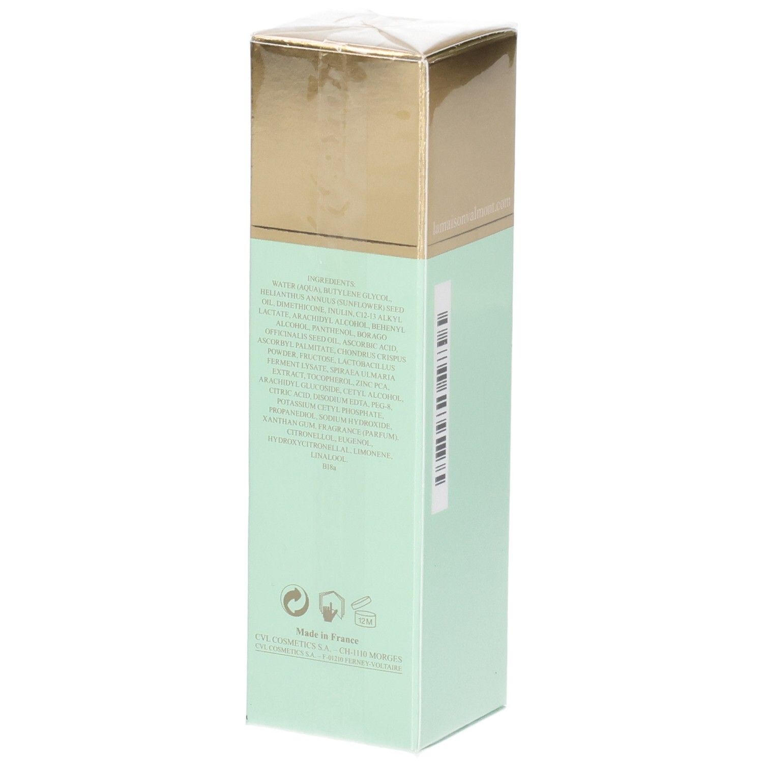 VALMONT Primary Solution Verpackung, Rückseite mit Inhaltsstoffen.