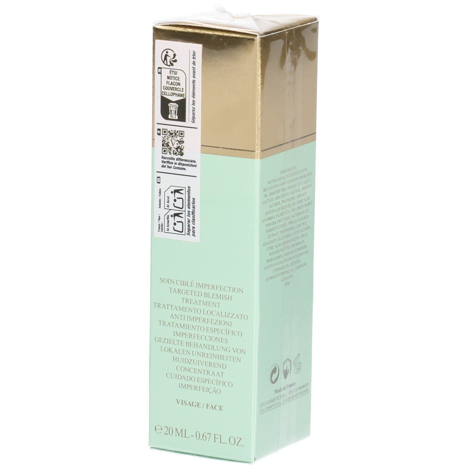 VALMONT Primary Solution Verpackung, mintgrün und goldfarben, mit Siegeln.