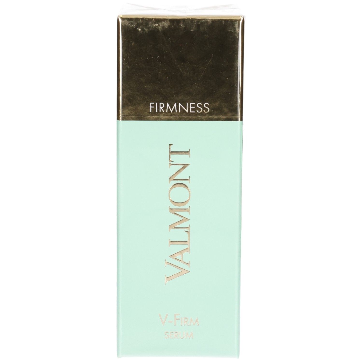 VALMONT V-Firm Serum Karton, Vorderseite mit Prägung und Logo.