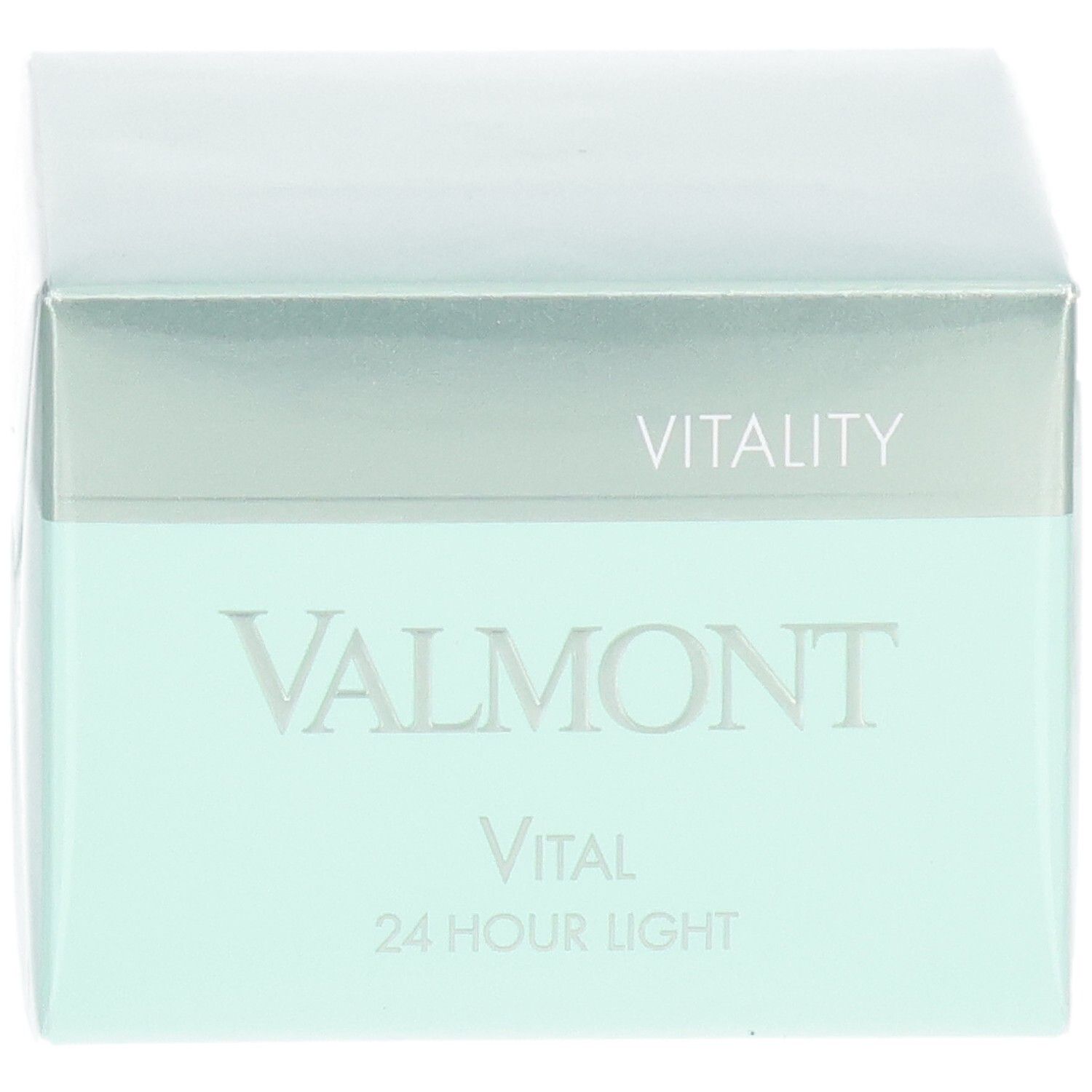 Emballage VALMONT Vital 24 Hour Light Crème. Façade avec nom du produit et inscription Vitality.