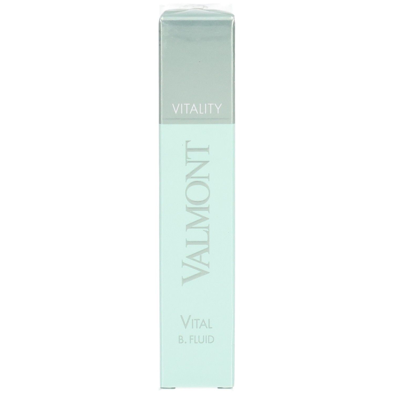 VALMONT Vital B. Fluid Verpackung. Hellgrüne und silberne Box mit Produktnamen.