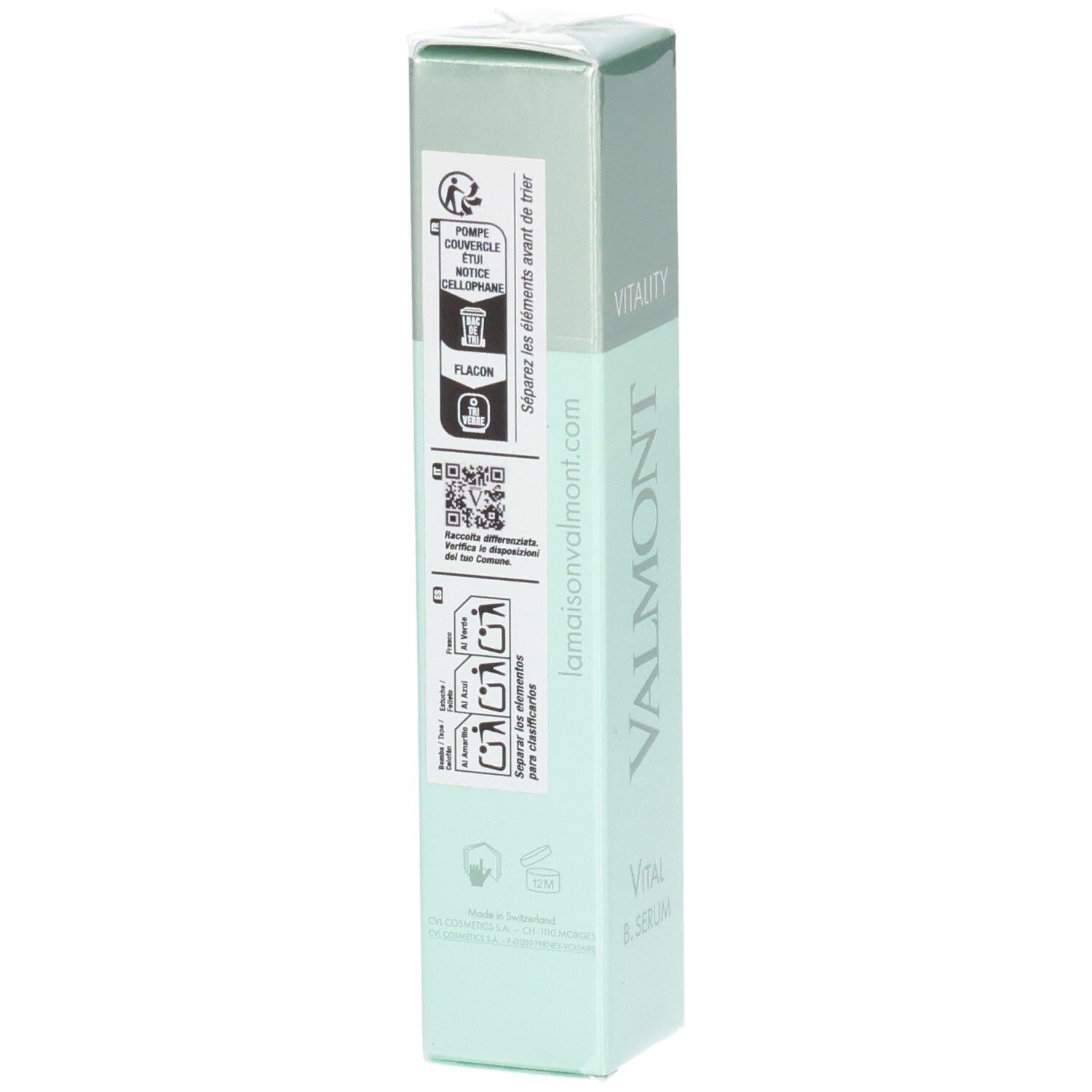 VALMONT Vital B. Serum Verpackung mit Seitenansicht und Informationen.