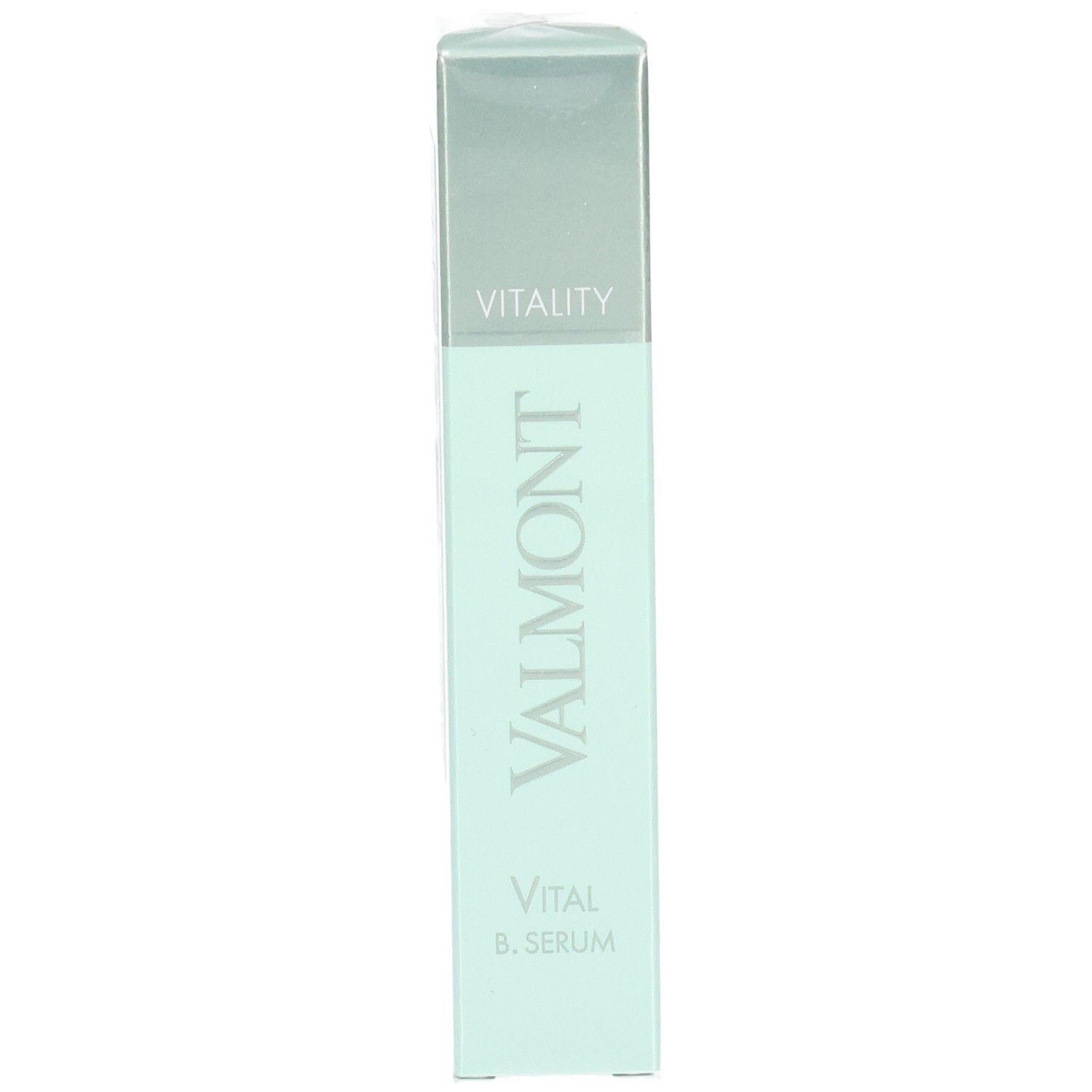VALMONT Vital B. Serum Verpackung, mintgrün und silber.