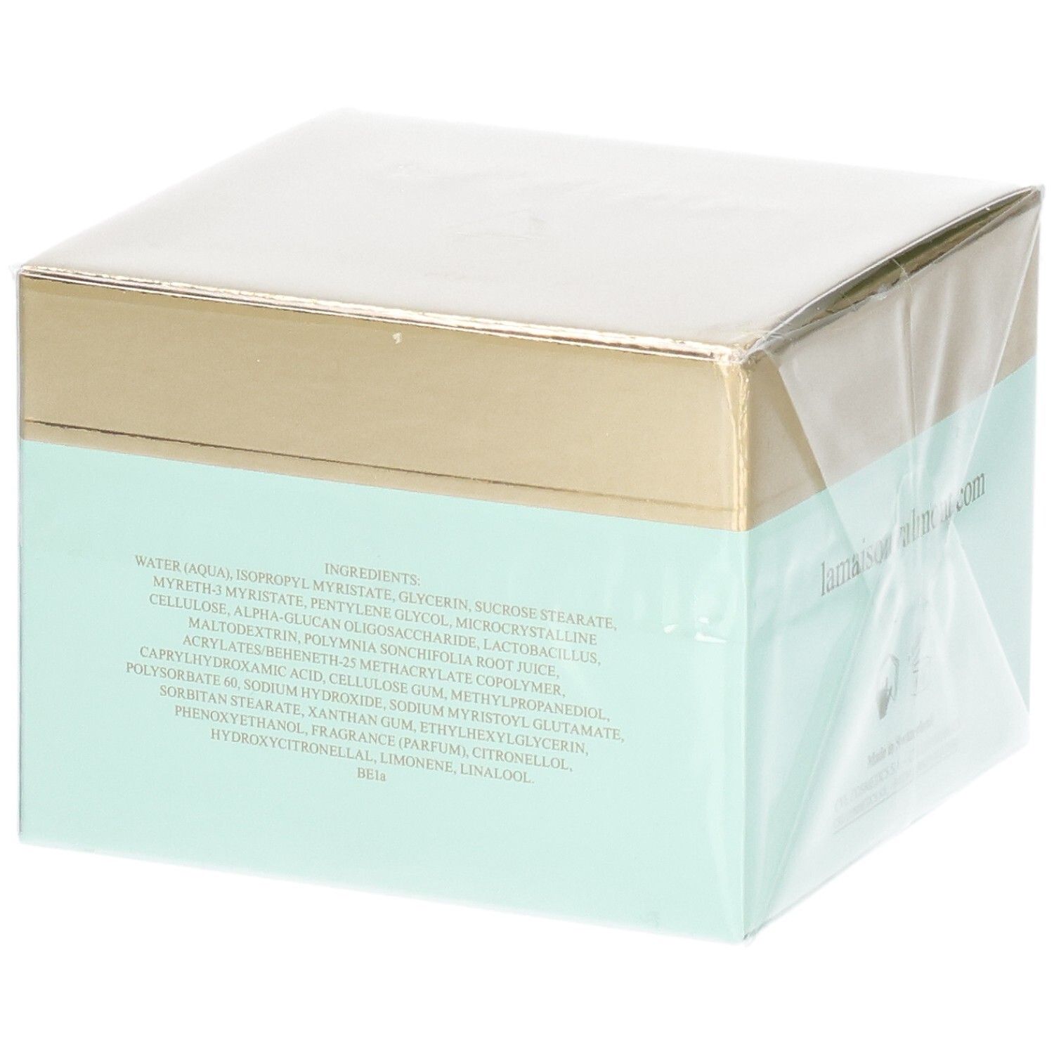 Rückseite der VALMONT Wonder Falls Purity Verpackung mit Inhaltsstoffliste. Goldener und mintgrüner Karton.