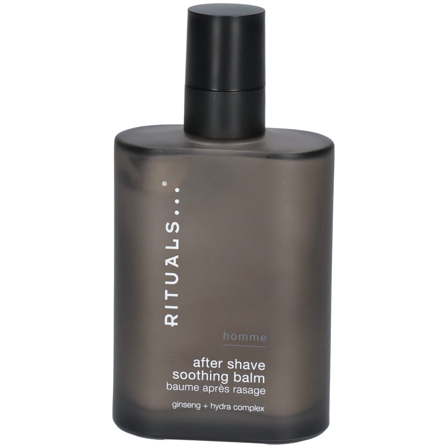 RITUALS Homme After Shave beruhigender Balsam in dunkler Flasche mit schwarzem Pumpspender.
