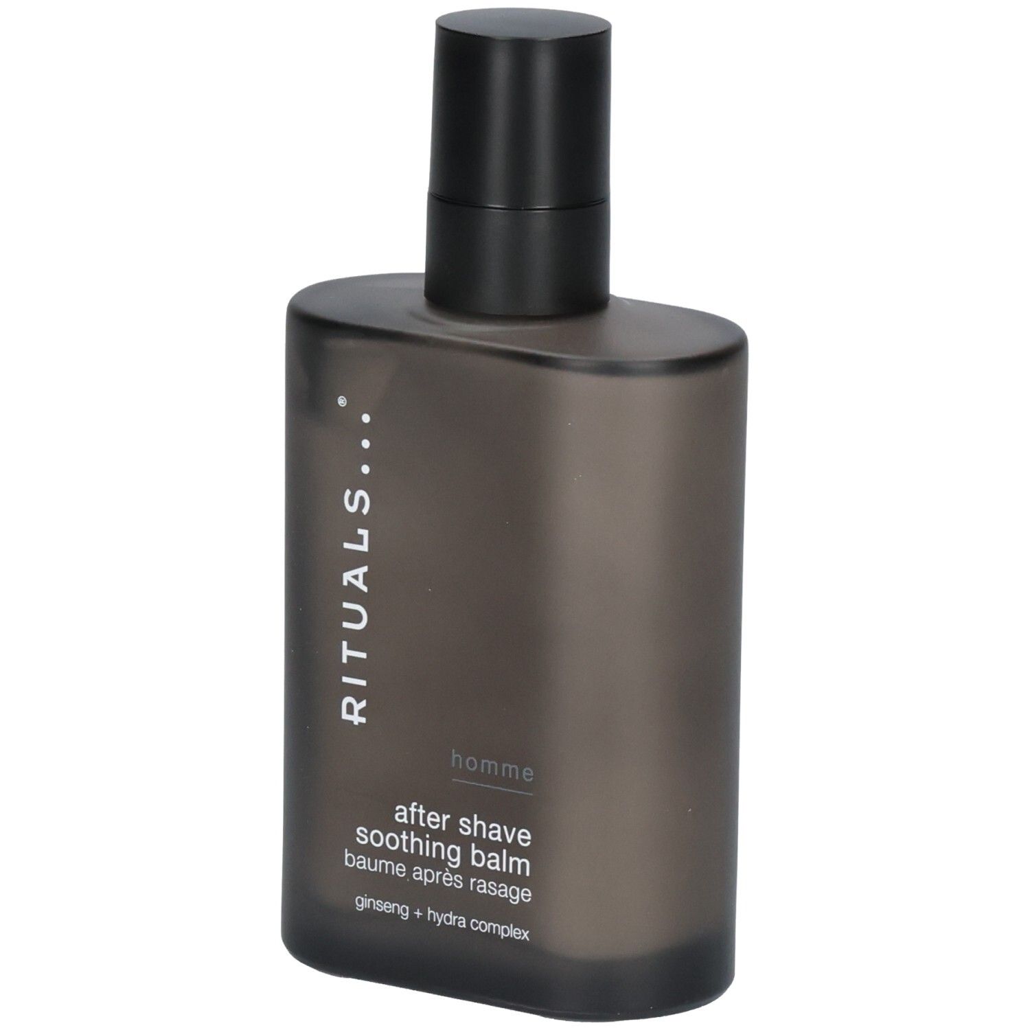 RITUALS Homme After Shave beruhigender Balsam in dunkler Flasche mit schwarzem Pumpspender.