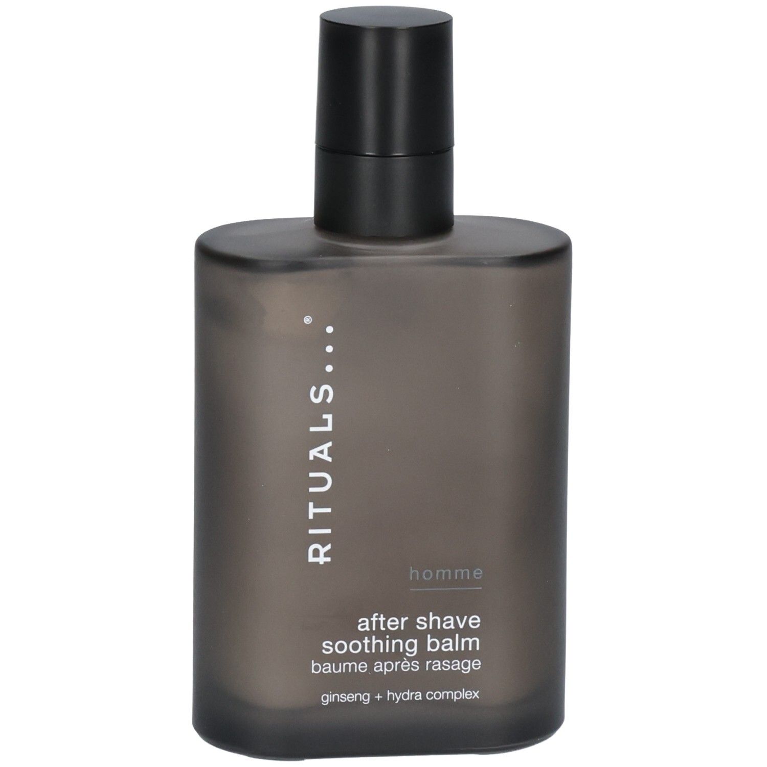 RITUALS Homme After Shave beruhigender Balsam in dunkler Flasche mit schwarzem Pumpspender.