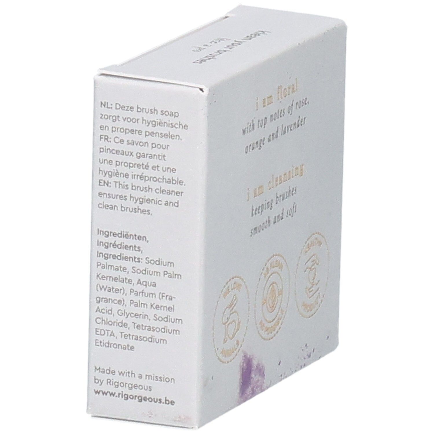 Kartonverpackung mit floralem Design und Text in mehreren Sprachen. Enthält Inhaltsstoffe und Logos.