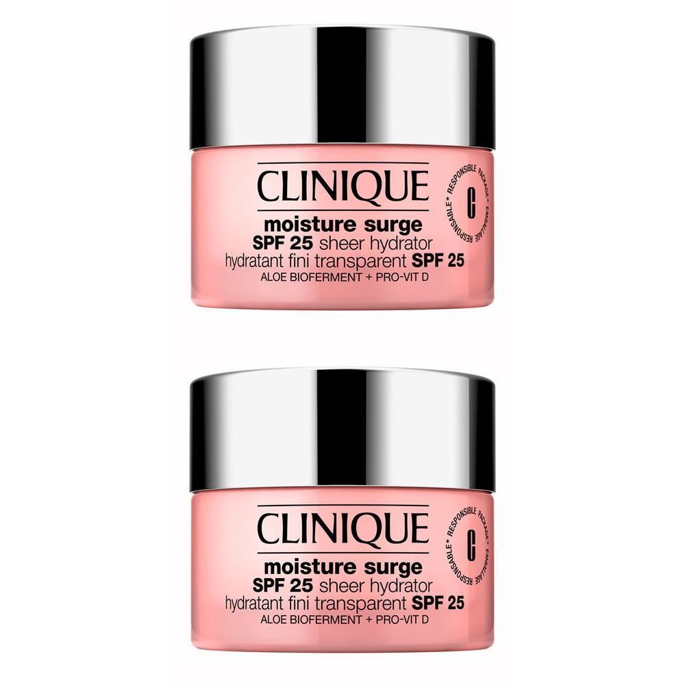Zwei Clinique Moisture Surge SPF 25 Sheer Hydrator Tiegel.