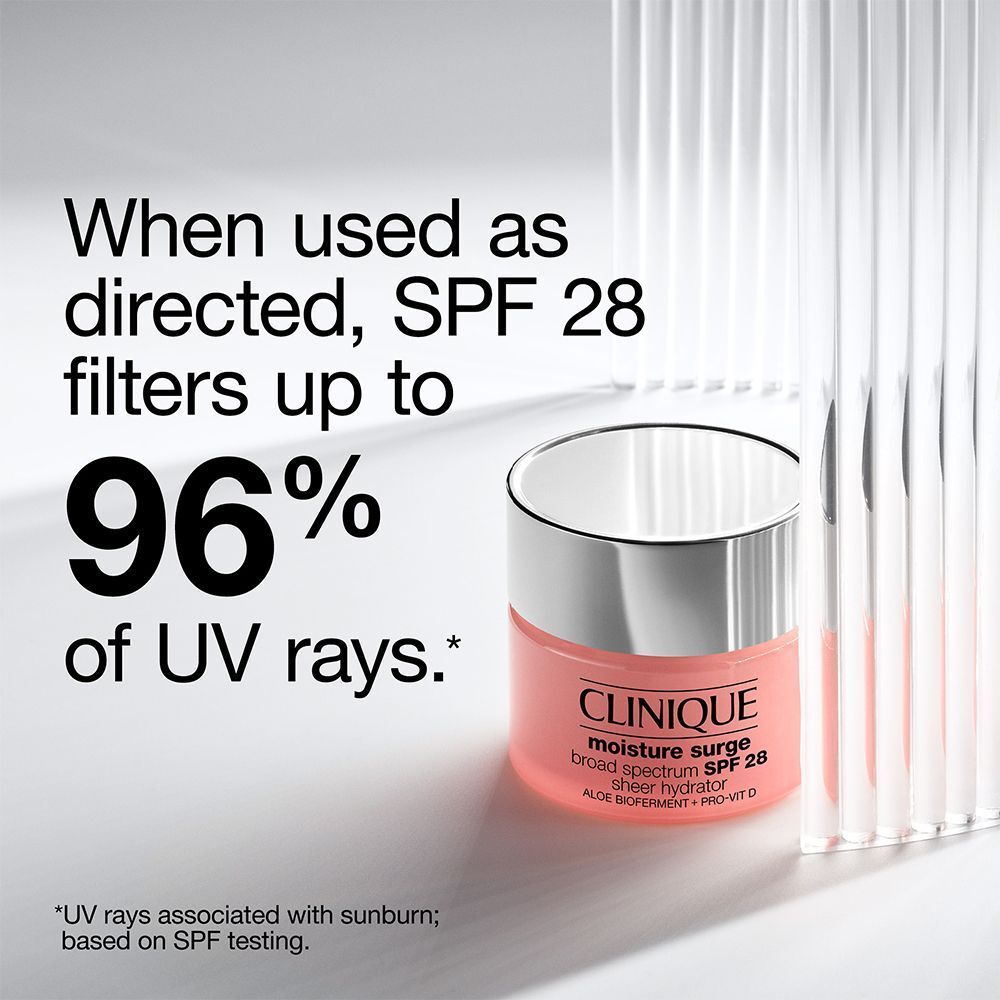 Clinique Moisture Surge SPF 25 Sheer Hydrator schützt bis zu 96% der UV-Strahlen.