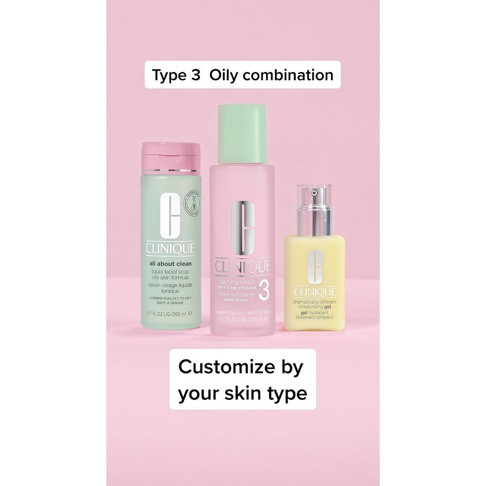Clinique Clarifying Lotion 3 pour peaux mixtes à grasses, partie du soin en 3 étapes.