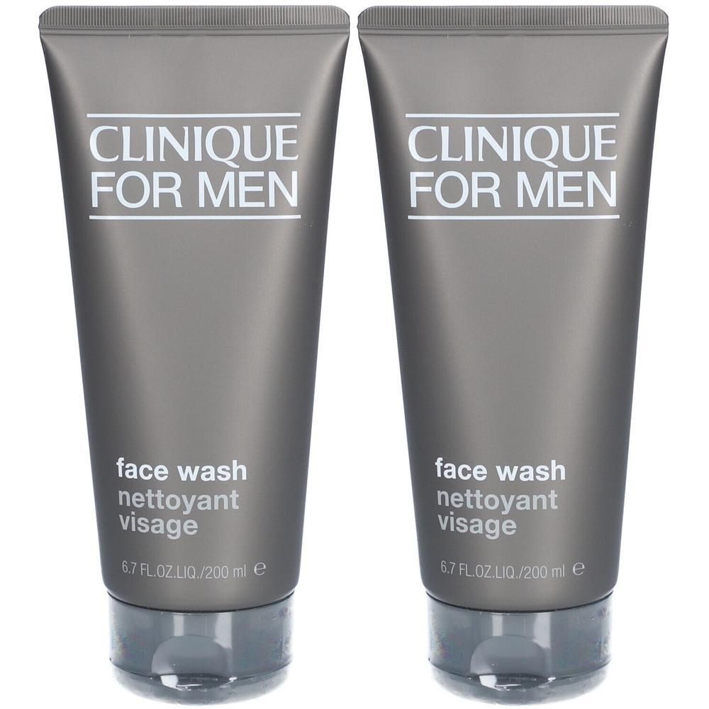 Deux tubes de nettoyant visage Clinique For Men. Gris avec inscription blanche.